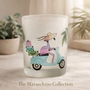 Vintage Culver Flamingo Scooter Rocks Glass Frosted 14oz Retro Tropical Barware
